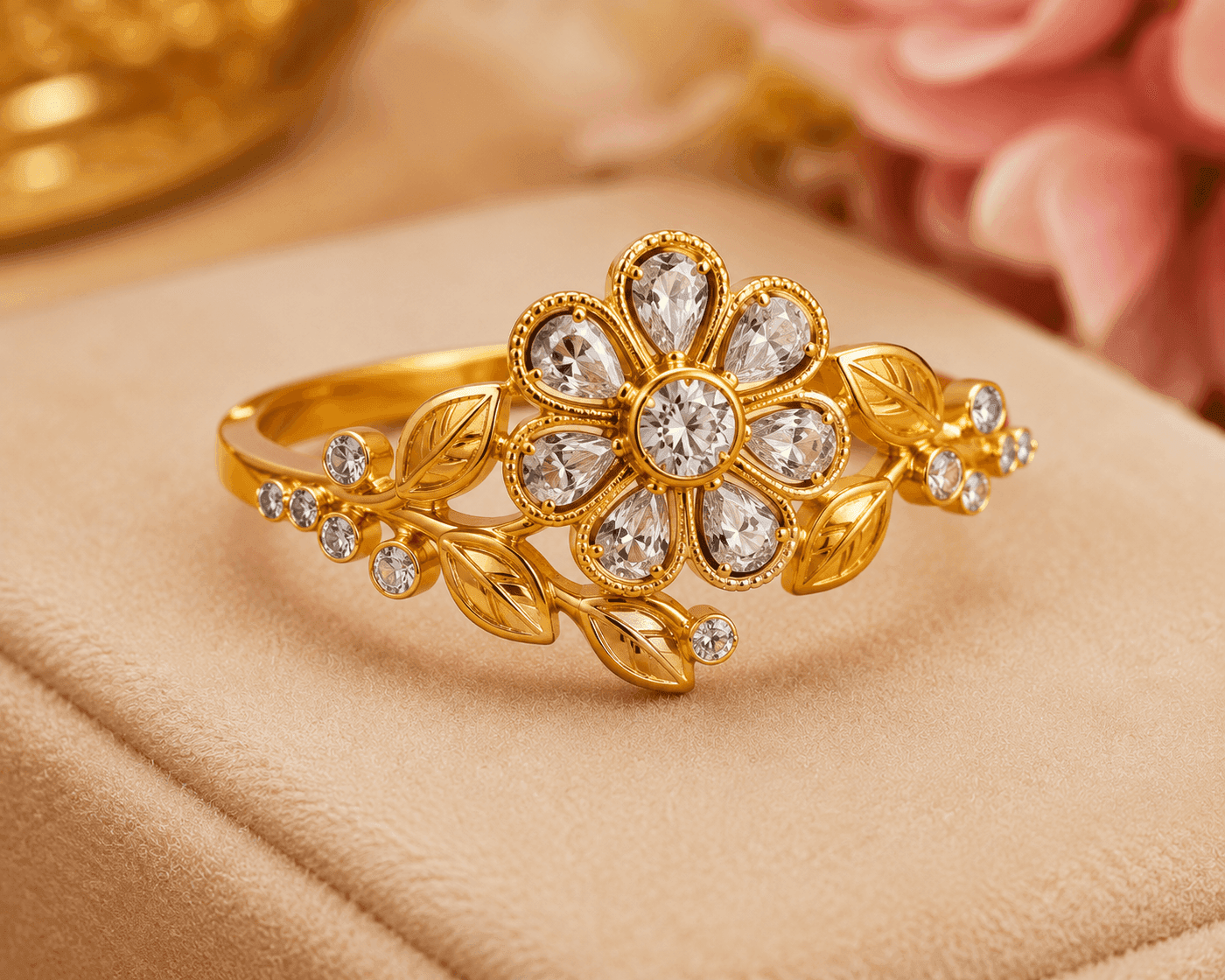 Ladies Floral Gold Ring